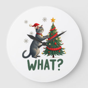 Vad Rolig Katt Knuffar Julgran Över Katt Xma Stor Klocka