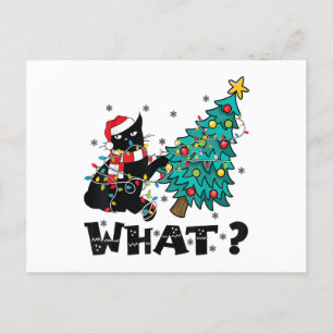 VAD Rolig Svart Katt Tomte Pusherar Julgran Helg Vykort
