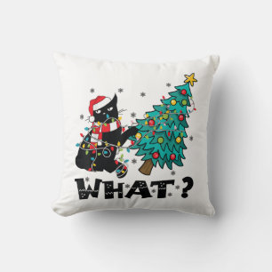 VAD roligt Black Cat Santa Pushing Julgran Kudde