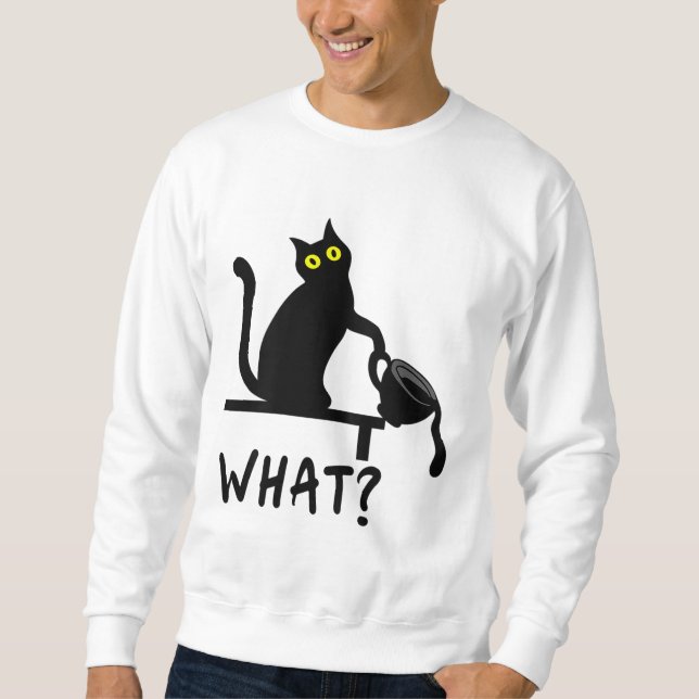 Vad roligt svart kaffekatt Kitten Cat Lover Lång Ärmad Tröja (Framsida)