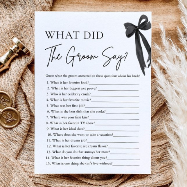 Vad sa brudgummen Bröllopsduschspel Inbjudningar (Bow What Did The Groom Say Bridal Shower Game)