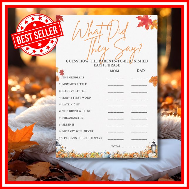 VAD SA DE Baby Shower Game Little Pumpkin? Inbjudningar (WHAT DID THEY SAY Easy Baby Shower Game A Little Pumpkin is on the Way Theme)