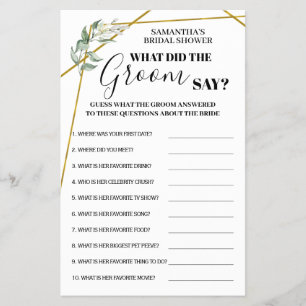Vad sa Groom Greenery Guld Shower-spelkortet? Flygblad