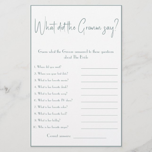 Vad sa Groom? Visningsprogram för spelutfällare Flygblad (Framsidan)