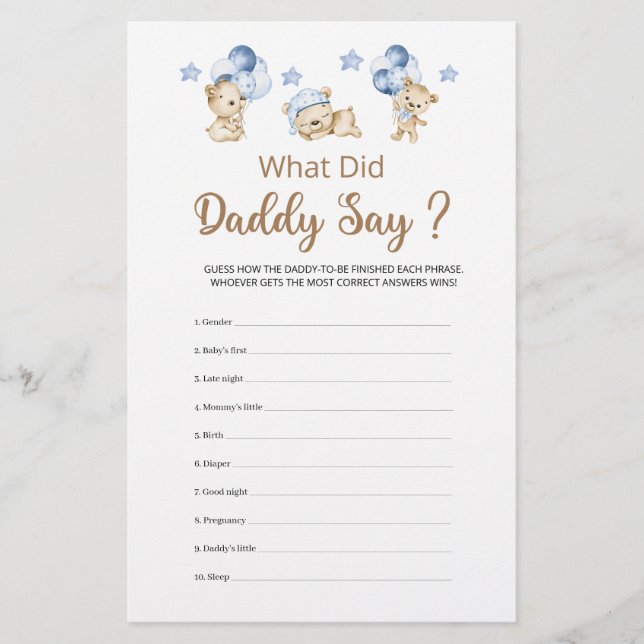 Vad sa pappa Nalle Boy Baby Shower? (Framsida)