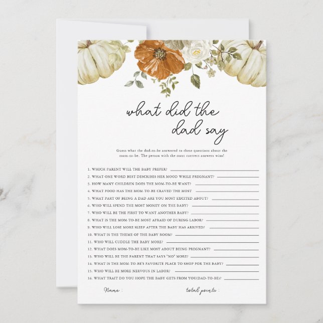 Vad sa Pappa om Pumpkin Baby Shower Game Card? Julkort (Framsida)