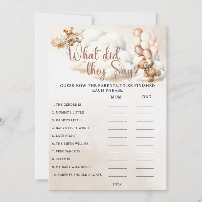 VAD SÄGDE DE Babyskor, Game Cute Bear? Inbjudningar (Framsida)