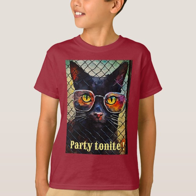 Vad sägs om "Coola Cat Firande Tee" eller "Party" T Shirt (Framsida)