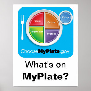 Vad står på MyPlate? Poster - blått mot vitt