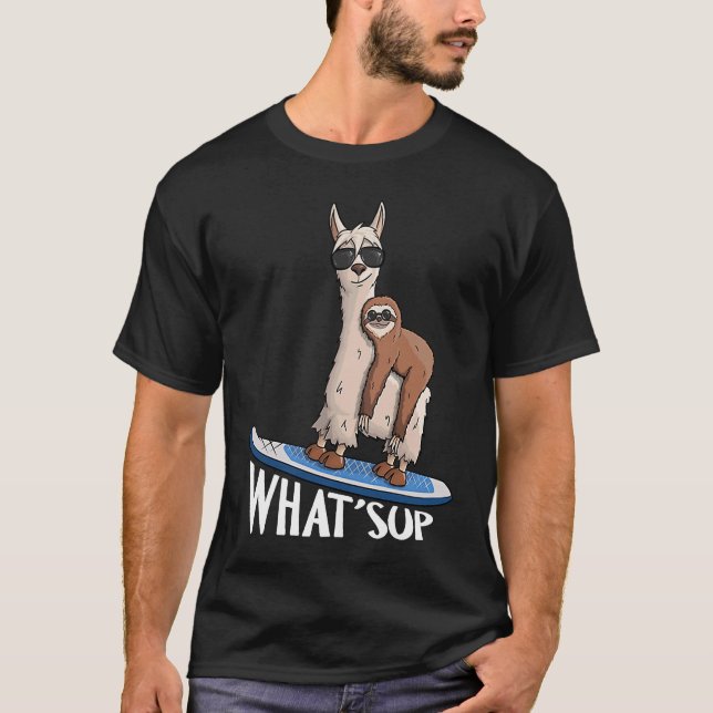 VAD SUP Hipster Sloth och Llama stand.Up Padding T Shirt (Framsida)