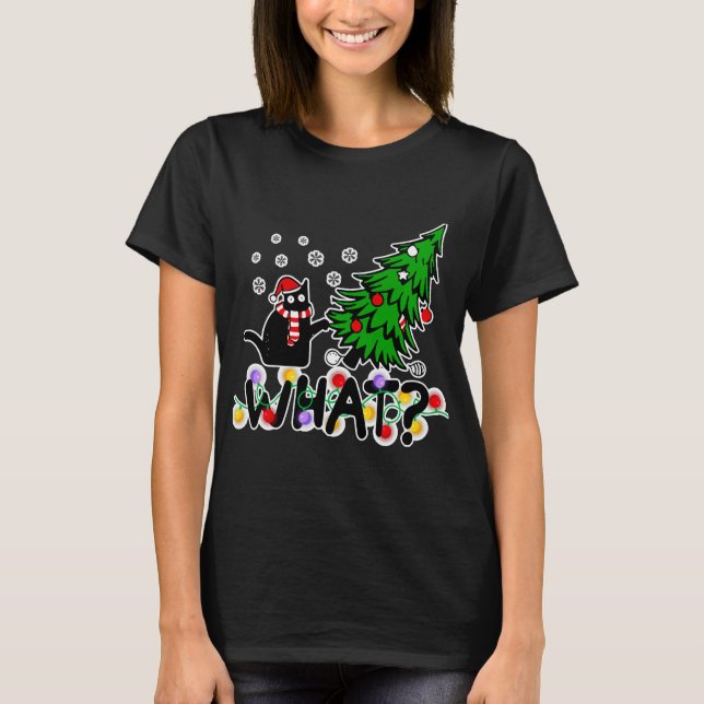 Vad svart katt som skjuter upp Träd-katt i Gräs T Shirt (Framsida)