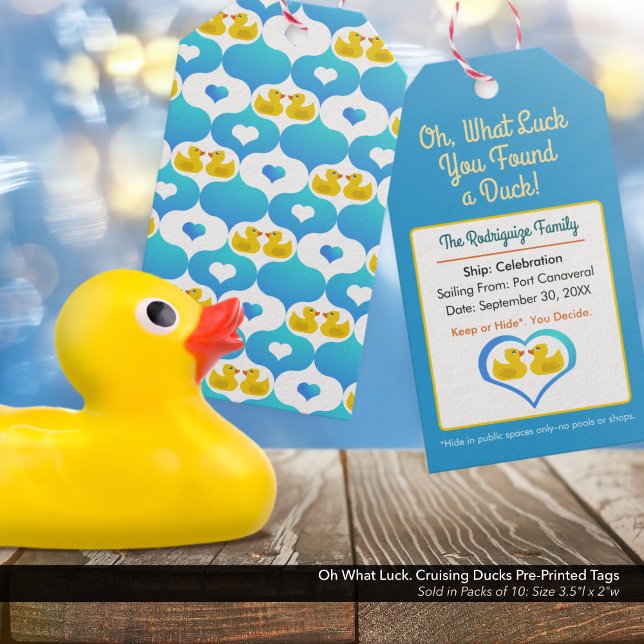 Vad Tur? Förtryckt kryssande Ankor Presentetikett (Oh What Luck You Found a Duck!–Cruise Ducks Pre-Printed Tags. Custom, with your name & cruise info.)