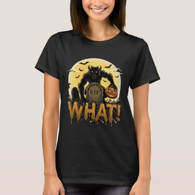Vad Varulvs Pumpa Gravsten Fullmåne T Shirt (Framsida)