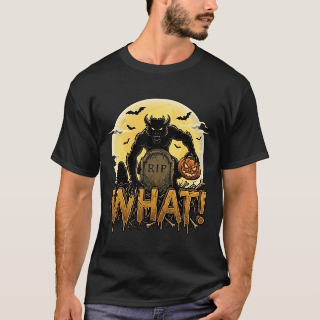 Vad Varulvs Pumpa Gravsten Fullmåne T Shirt (Framsida)