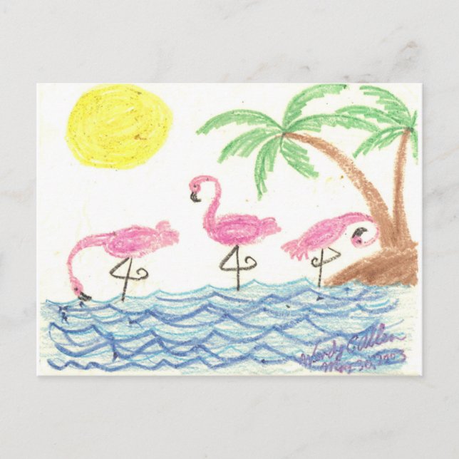 Vadande flamingos vykort (Framsida)