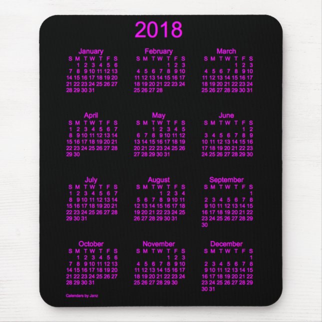 Vadderar den rosa kalendern 2018 för neon vid den musmatta (Framsidan)