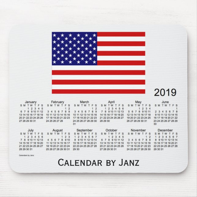 Vadderar USA flaggakalendern 2019 vid den Janz Musmatta (Framsidan)