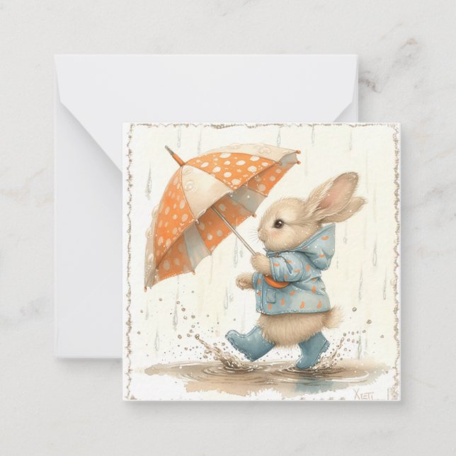 Väder stormen med Smiles: Bunny Rain Anteckningskort (Framsida)