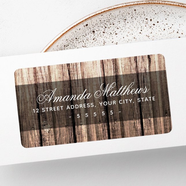 Väderbiten brun trästruktur returadressetikett adressetikett (Weathered brown wood grain return address label)