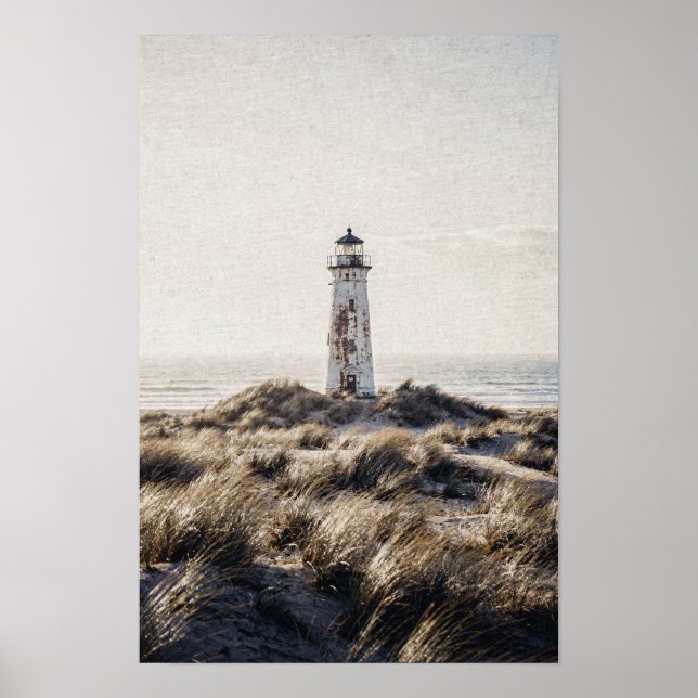Väderbiten fyr bland kustområdenas sanddyner poster (Framsidan)