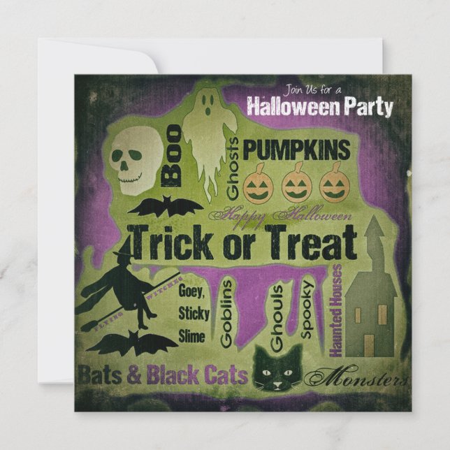 Väderbiten Halloween-festinklad Inbjudningar (Framsida)