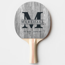 Väderbiten Mörkgrå Trämonogram & Namnöverlägg Pingisracket