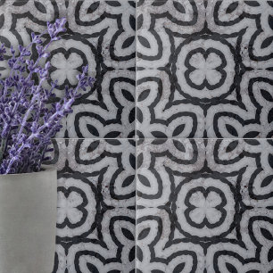 Väderfärgad svart vit Grått, marble-look Geometric Kakelplatta