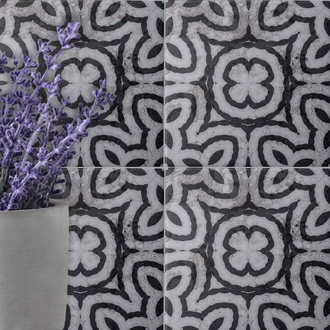Väderfärgad svart vit Grått, marble-look Geometric Kakelplatta (Skapare uppladdad)