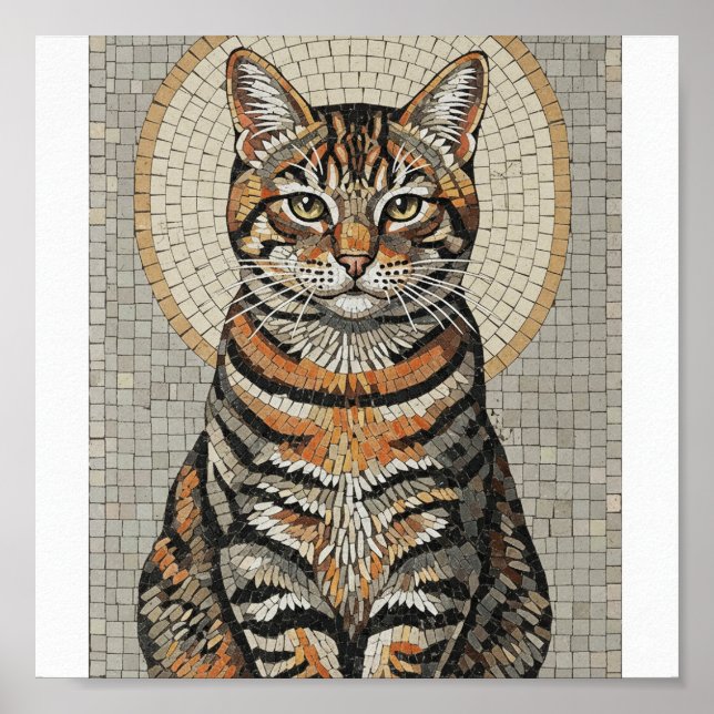 Väderstyrd Tabby katt Mosaic Poster (Framsidan)