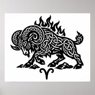Väduren Eld‑Bagge – Keltisk Hemsökt Bläck Zodiak Poster