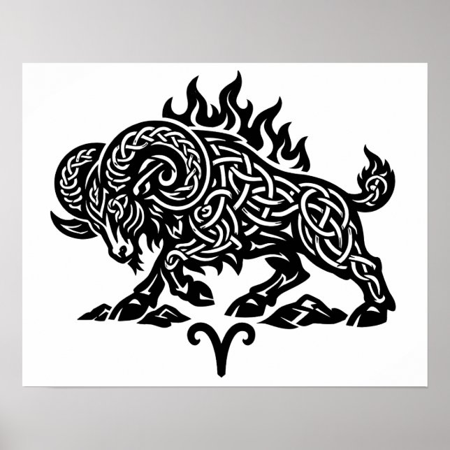 Väduren Eld‑Bagge – Keltisk Hemsökt Bläck Zodiak Poster (Framsidan)