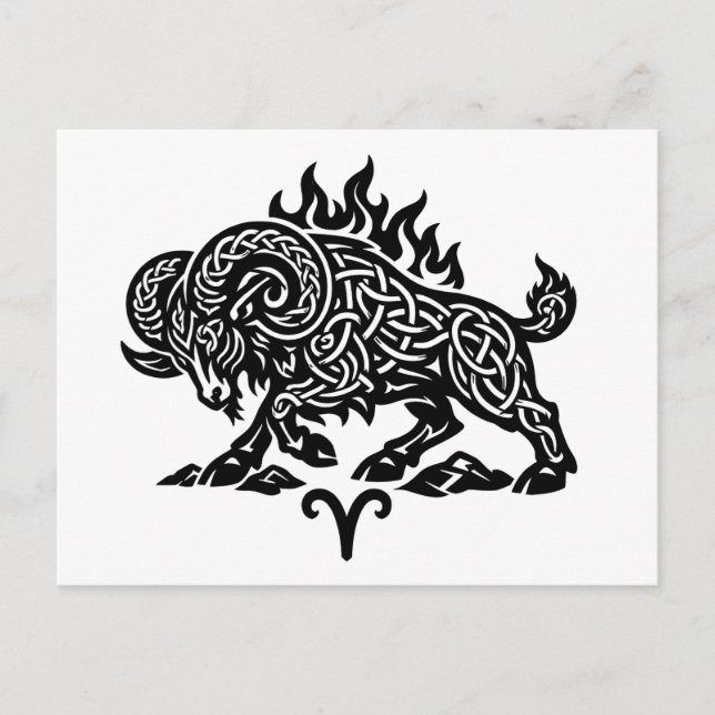 Väduren Eld‑Vädur – Keltisk Spök‑Bläck Zodiak Vykort (Framsida)