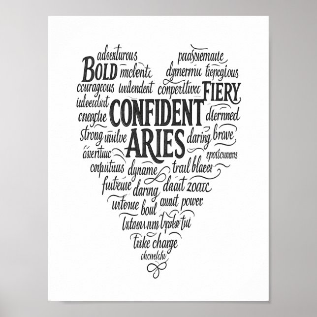 Väduren Landskapsaffisch | Zodiak Word Cloud Konst Poster (Framsidan)
