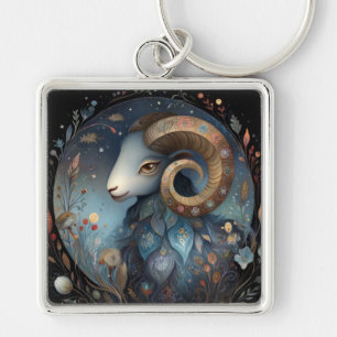 Väduren Ram Zodiak Astrologi Mystisk Födelsedag Fyrkantig Silverfärgad Nyckelring