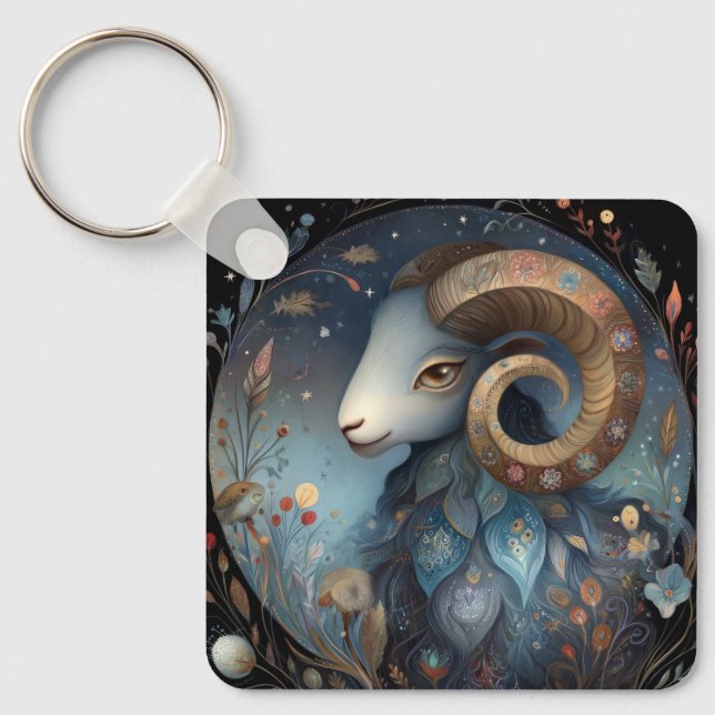 Väduren Ram Zodiak Astrologi Mystisk Födelsedag Nyckelring (Framsida)