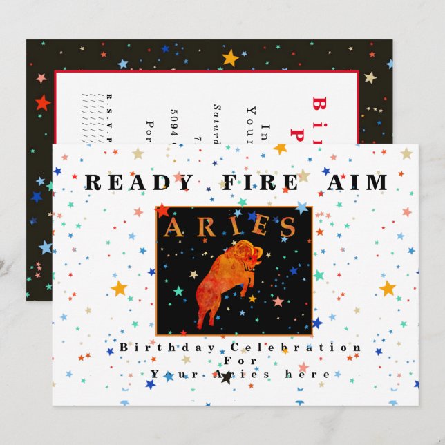 Väduren stjärntecken KLAR SIKTE ELD modern stjärna Inbjudningar (Fram/baksida)