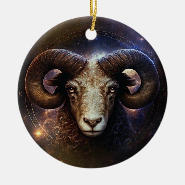 Väduren Stjärntecken Vattenfärgdesign Julgransprydnad Keramik (Framsidan)