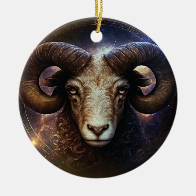 Väduren Stjärntecken Vattenfärgdesign Julgransprydnad Keramik (Framsidan)