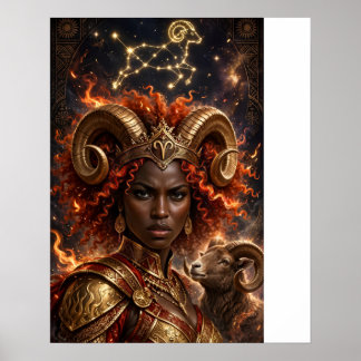 Väduren Zodiac Afrikansk Drottning Affisch