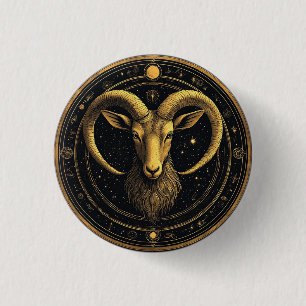 ♈ Väduren Zodiak Guld Sköld Astrologi Symbol Knapp