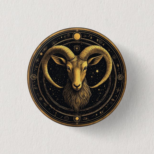 ♈ Väduren Zodiak Guld Sköld Astrologi Symbol Knapp (Framsida)