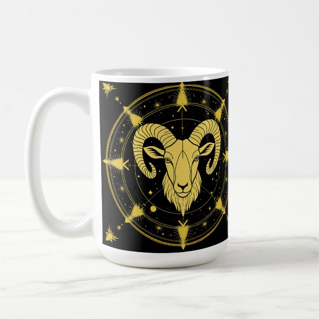 ♈ Väduren Zodiak Kaffe Mugg Guld Astrologi Present (Vänster)