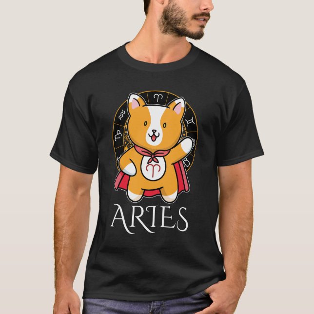 Väduren Zodiakus Män Svart  T Shirt (Framsida)