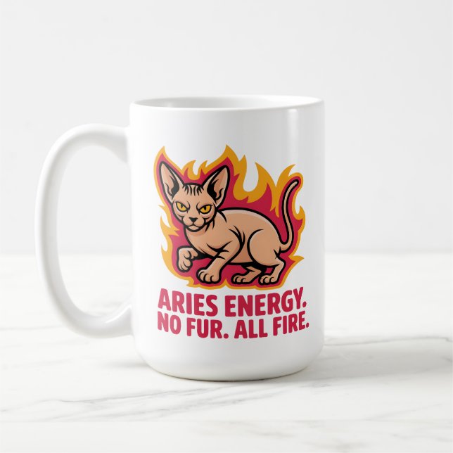 Vädurens energi Sphynx Katt Eld Illustration Kaffemugg (Vänster)