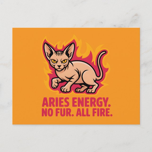 Vädurens energi Sphynx Katt Eld Illustration Vykort (Framsida)