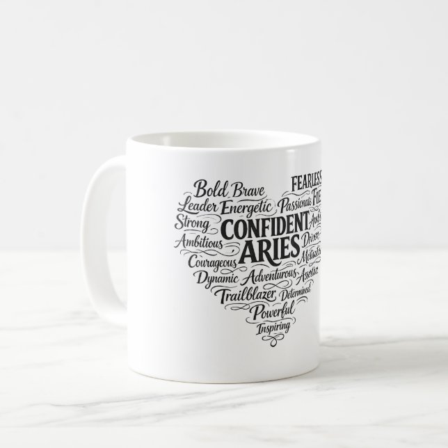 Vädurens Kaffe Mugg | Stjärnteckens Ordmoln (Framsida vänster)