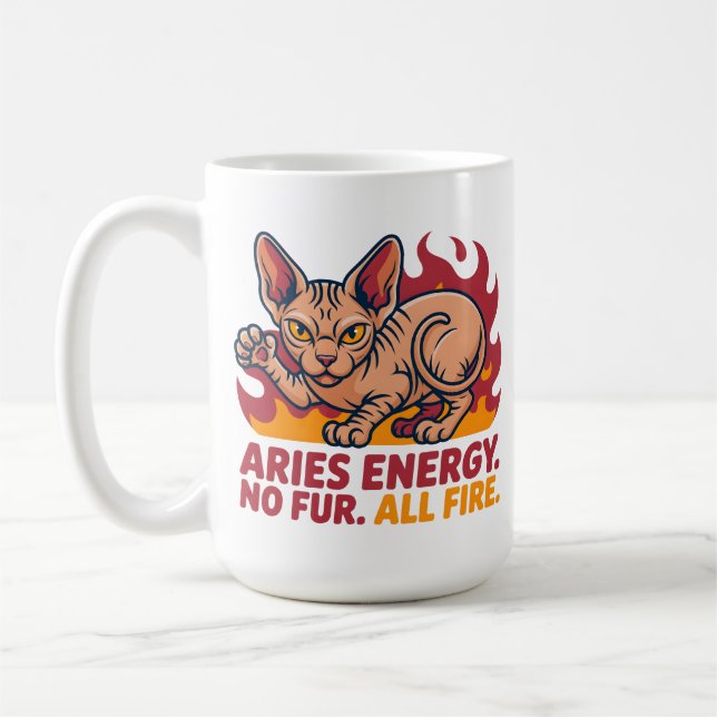 Vädurens Sphynx-katt Eld Zodiak Energi Konst Kaffemugg (Vänster)