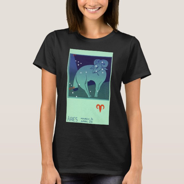 Vädurens stjärnbild, Vintage Zodiak Astrologi Tee Shirt (Framsida)