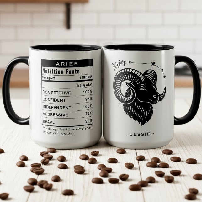 Vädurens stjärntecken Astrologi Näringsfakta Mugg (Aries Zodiac Sign Astrology Nutrition Facts Mug)