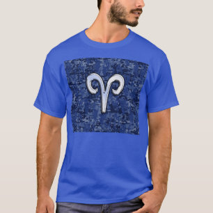 Vädurens stjärntecken på marinblå digital kamoufla tee shirt